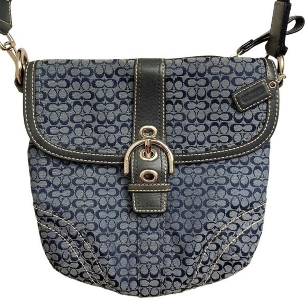 Coach soho blue mini signature c jacquard and leather crossbody bag - Picture 1 of 7